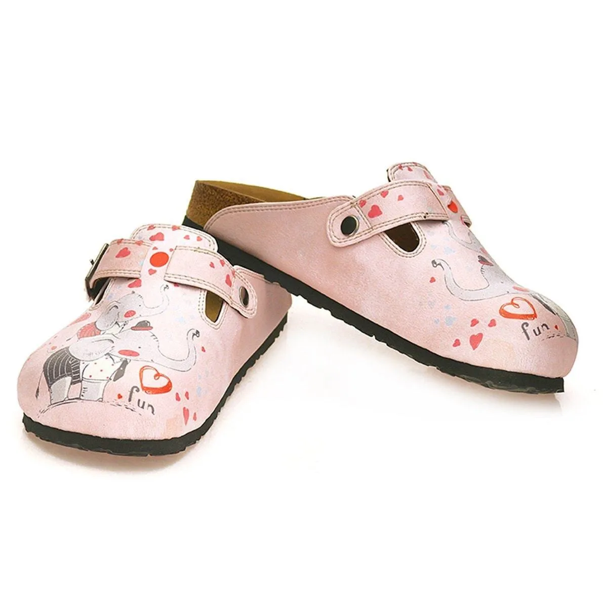 Pink and Red Colored, Fun Elephant Patterned Clogs - WCAL338