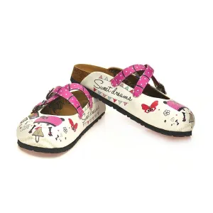 Pink and White Colored Polkadot Pattern, Pink and White Pretty Girl Patterned Clogs - WCAL130