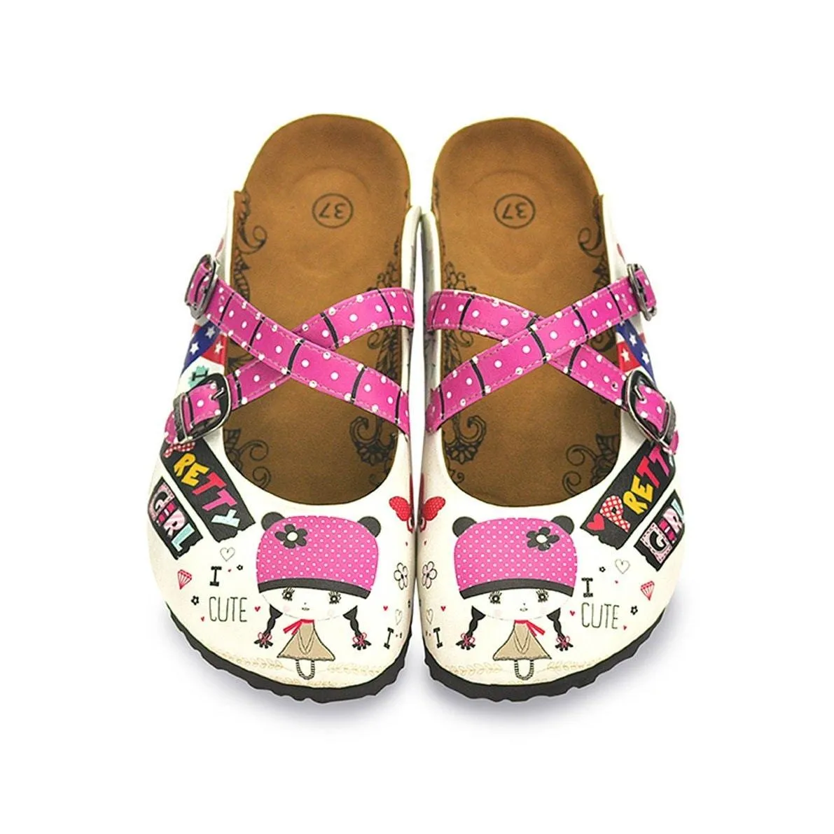 Pink and White Colored Polkadot Pattern, Pink and White Pretty Girl Patterned Clogs - WCAL130