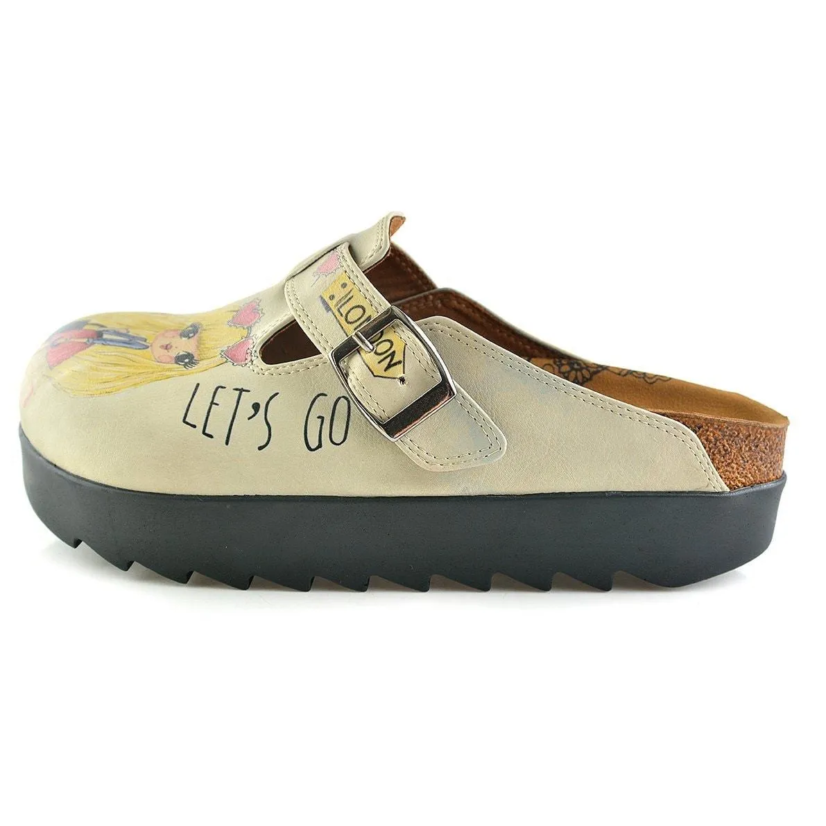 Pink and Yellow Colored, London, Paris Written, Traveling Blonde Girl Clogs - CAL701