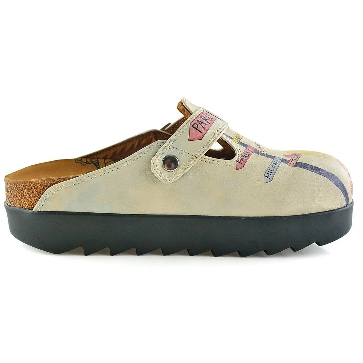 Pink and Yellow Colored, London, Paris Written, Traveling Blonde Girl Clogs - CAL701