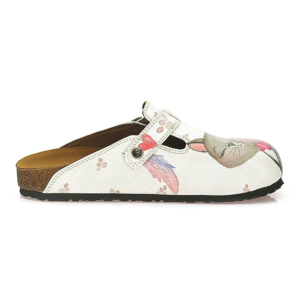 Pink Colored Paw, Grey Cute Cat Patterned Clogs - WCAL330