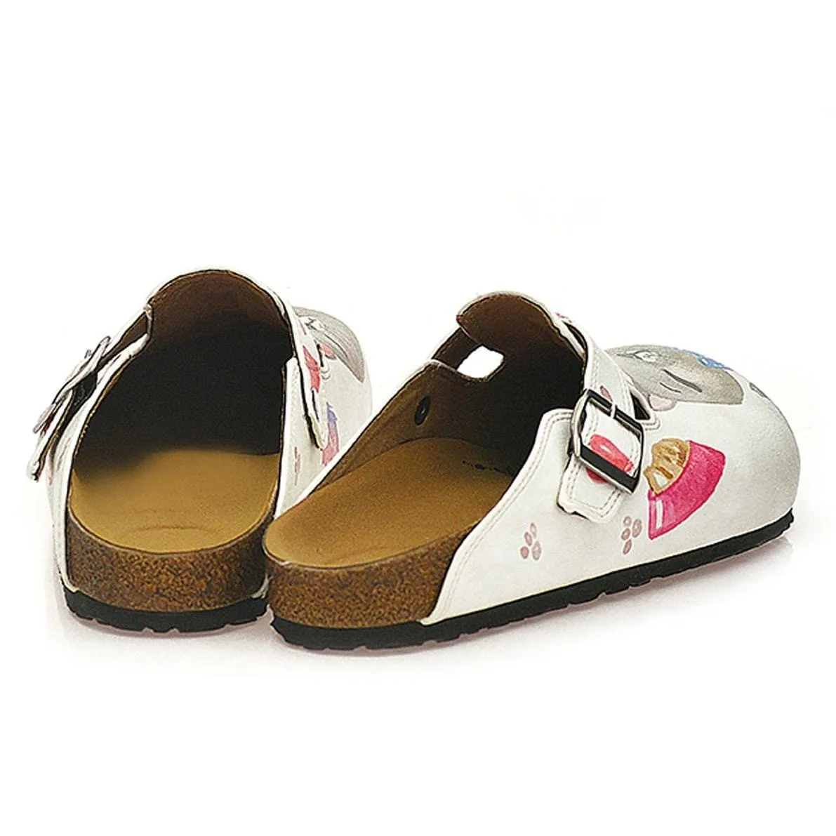 Pink Colored Paw, Grey Cute Cat Patterned Clogs - WCAL330