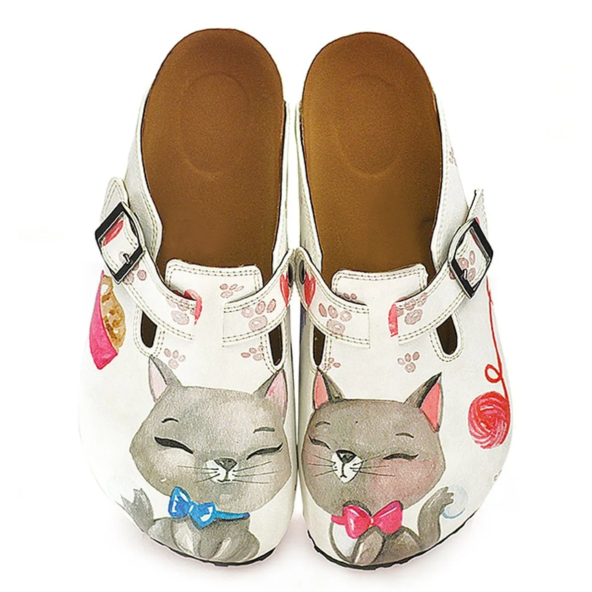 Pink Colored Paw, Grey Cute Cat Patterned Clogs - WCAL330