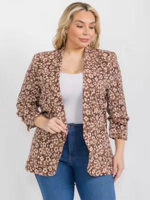 PLUS SIZE 3/4 SLEEVE OPEN FRONT FLORAL BLAZER