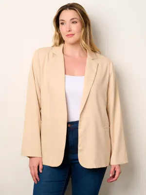 PLUS SIZE LONG SLEEVE OPEN FRONT FRONT POCKETS BLAZER