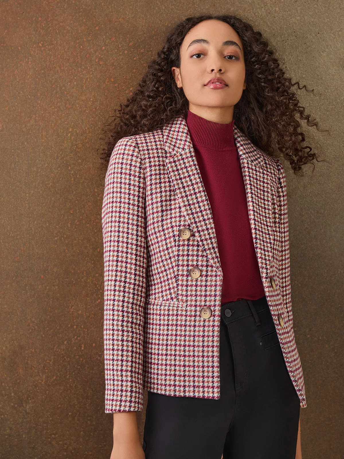 Plus Tweed Faux Double-Breasted Jacket