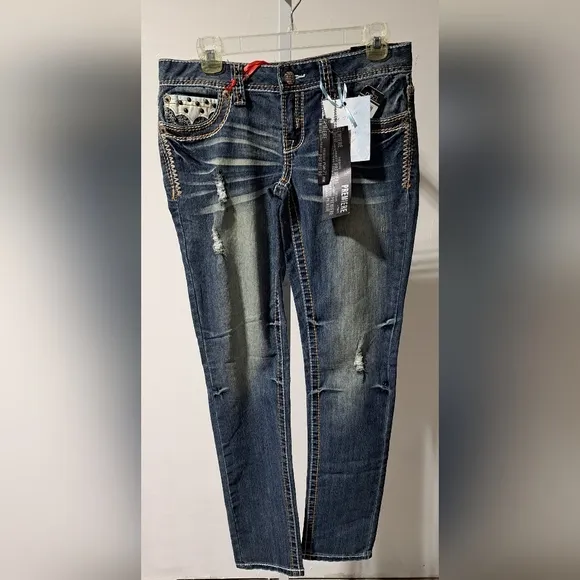 Premier Sz 5/6 Low Rise Skinny 'Bold Pockets*Stitching*Button' Jeans