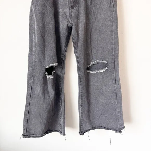 Princess Polly Black Wide Leg Distressed Jeans