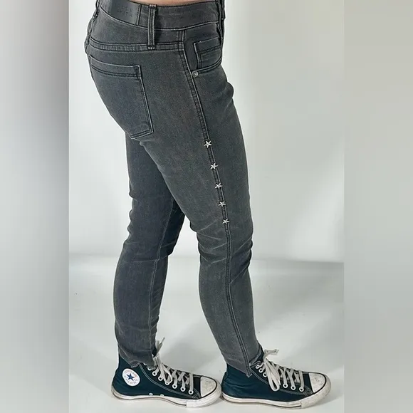 PS PARKER SMITH 26 Skinny Jeans Raw Step Hem Star Studded Seam Crop Faded Black