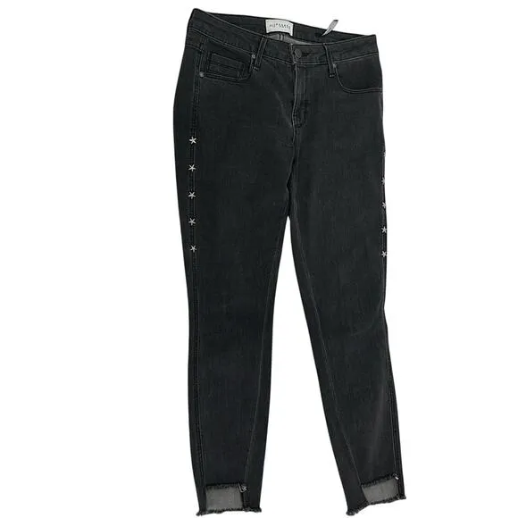 PS PARKER SMITH 26 Skinny Jeans Raw Step Hem Star Studded Seam Crop Faded Black