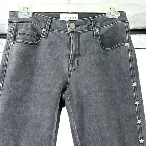 PS PARKER SMITH 26 Skinny Jeans Raw Step Hem Star Studded Seam Crop Faded Black