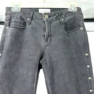 PS PARKER SMITH 26 Skinny Jeans Raw Step Hem Star Studded Seam Crop Faded Black