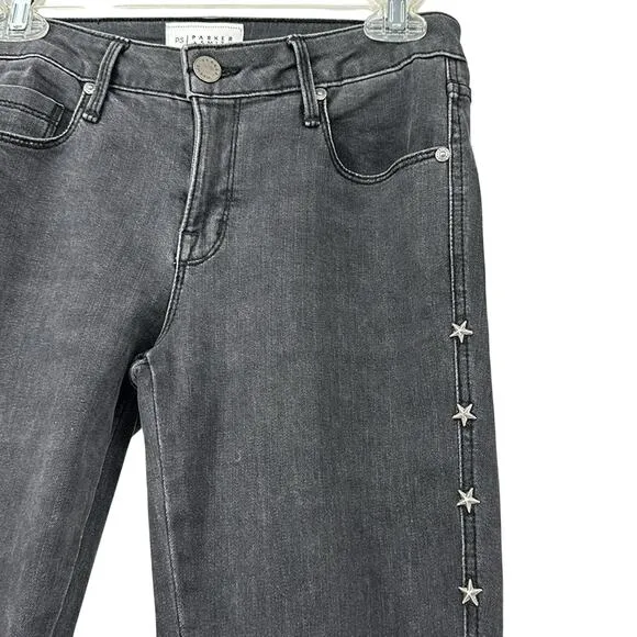 PS PARKER SMITH 26 Skinny Jeans Raw Step Hem Star Studded Seam Crop Faded Black