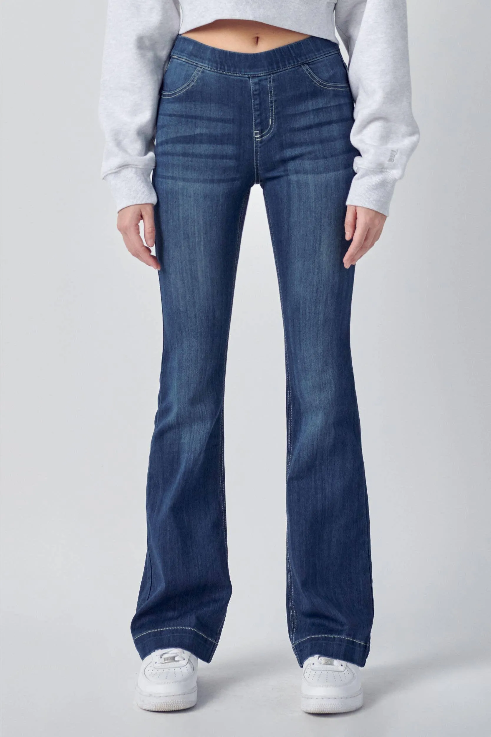 Pull On Flare Jeans with Stitching - 33”