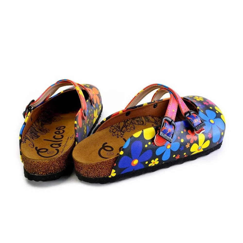Red and Black Colored Flowers Patterned Clogs - WCAL172