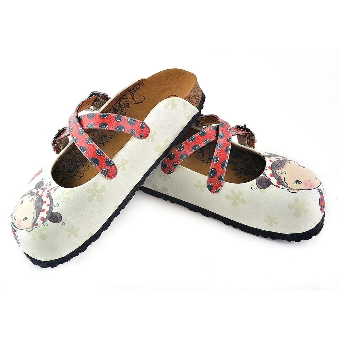 Red and Black Colored, Polkadot and Red Color Ladybug, Sweet Girl Patterned Clogs - WCAL120
