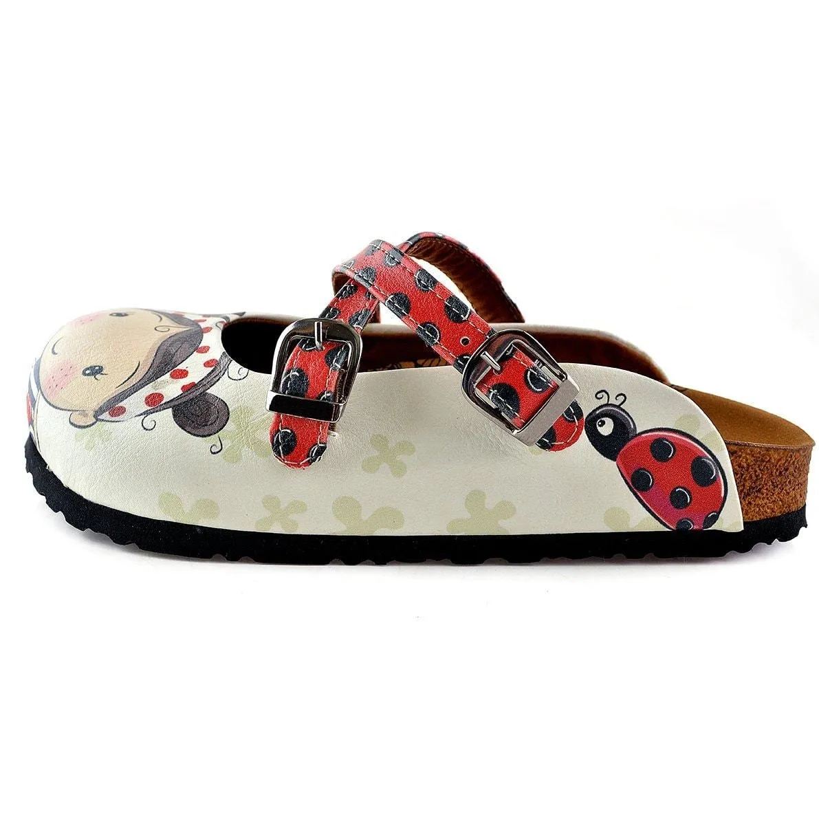 Red and Black Colored, Polkadot and Red Color Ladybug, Sweet Girl Patterned Clogs - WCAL120