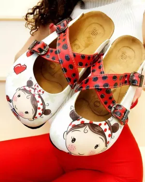 Red and Black Colored, Polkadot and Red Color Ladybug, Sweet Girl Patterned Clogs - WCAL120