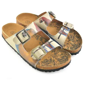 Red and Yellow Parrots Patterned Sandal - CAL208