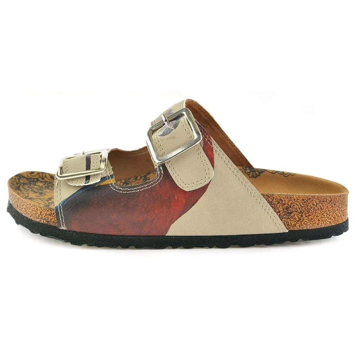 Red and Yellow Parrots Patterned Sandal - CAL208