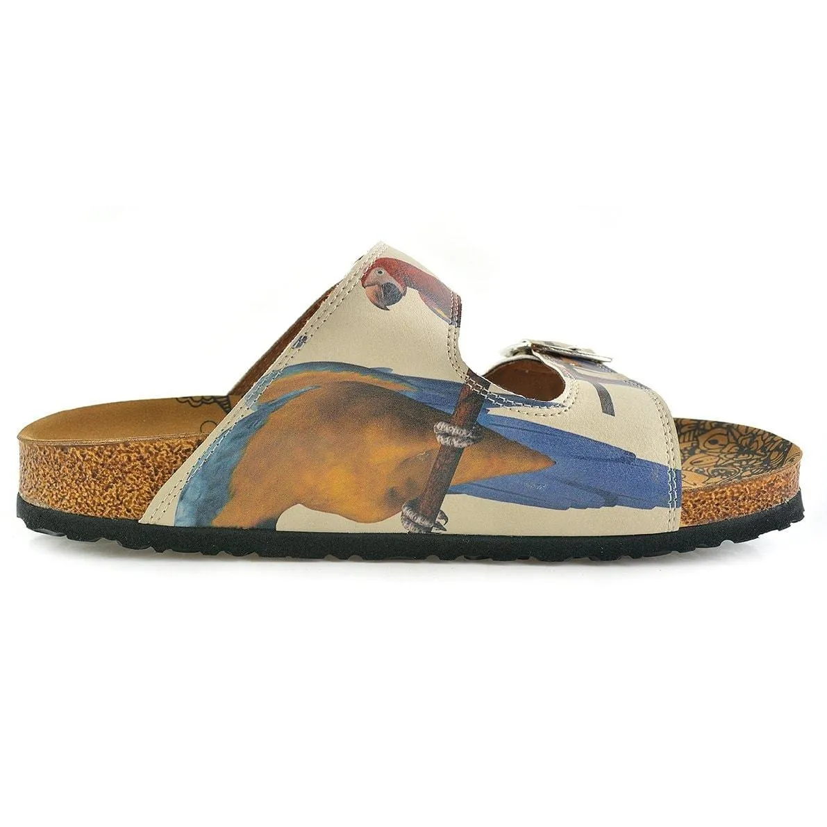 Red and Yellow Parrots Patterned Sandal - CAL208