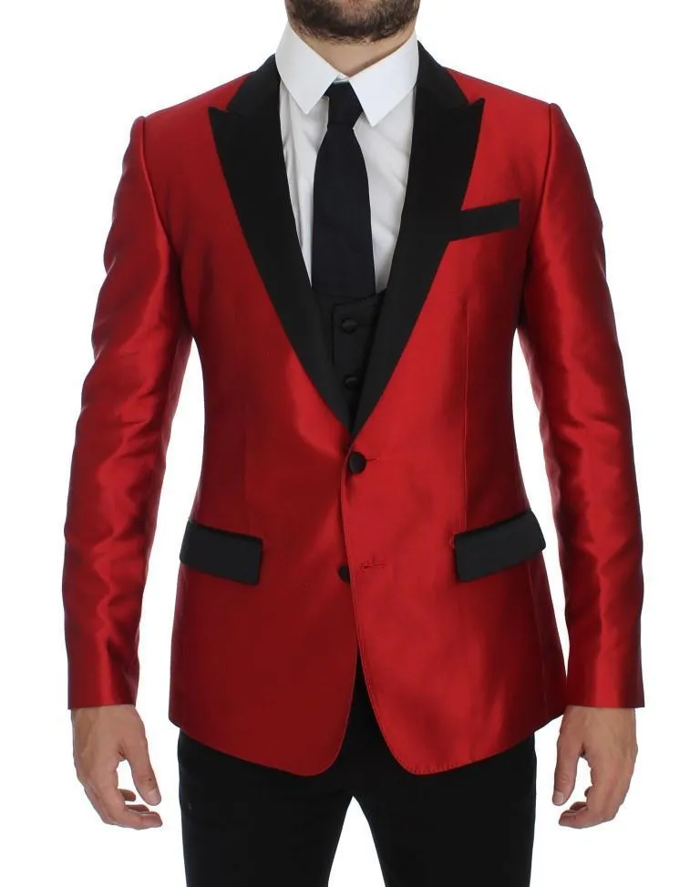 Red Black Silk 2 Piece Blazer