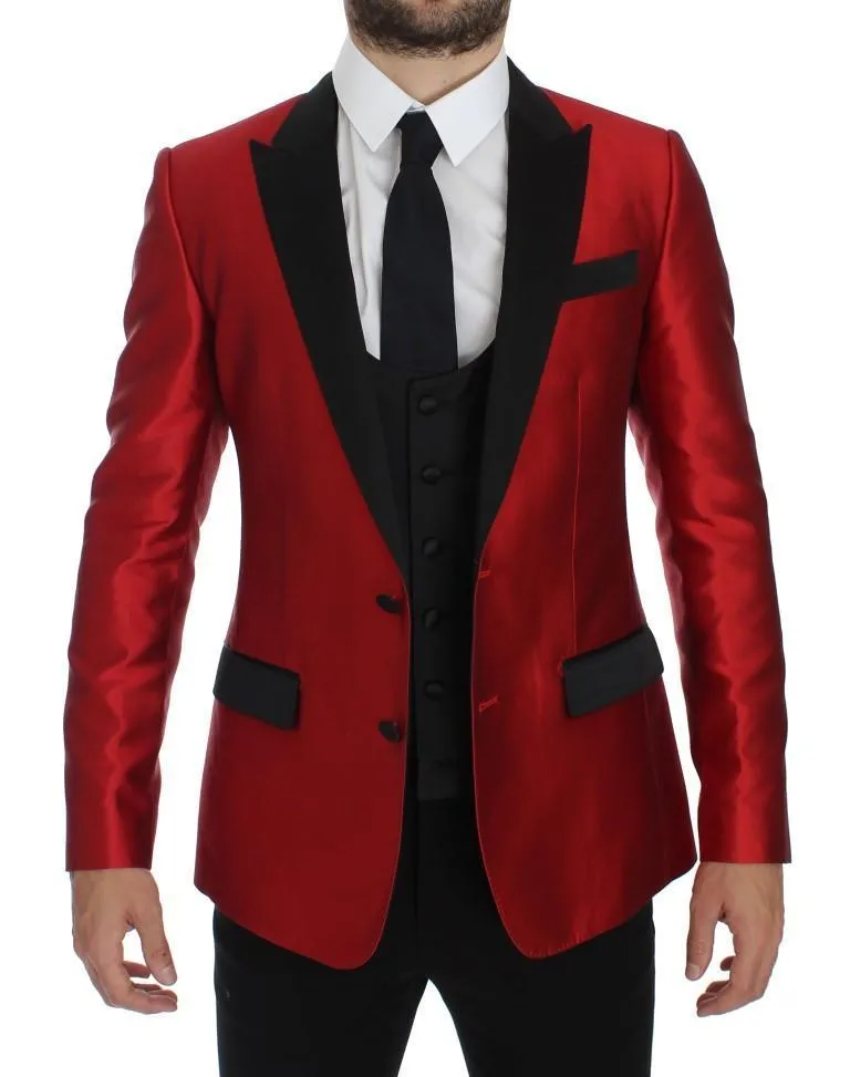 Red Black Silk 2 Piece Blazer