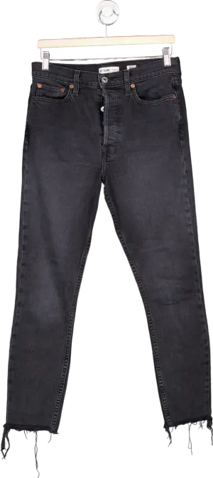 RE/DONE Faded Black High Rise Ankle Crop Jeans UK W29