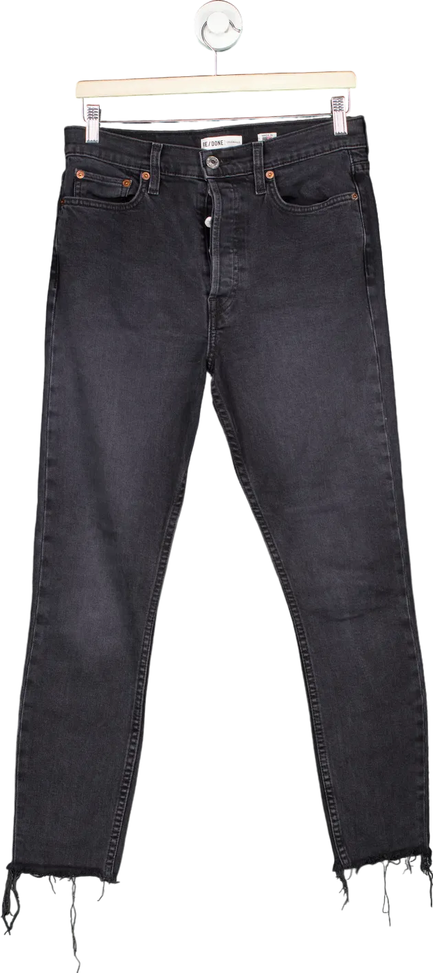 RE/DONE Faded Black High Rise Ankle Crop Jeans UK W29