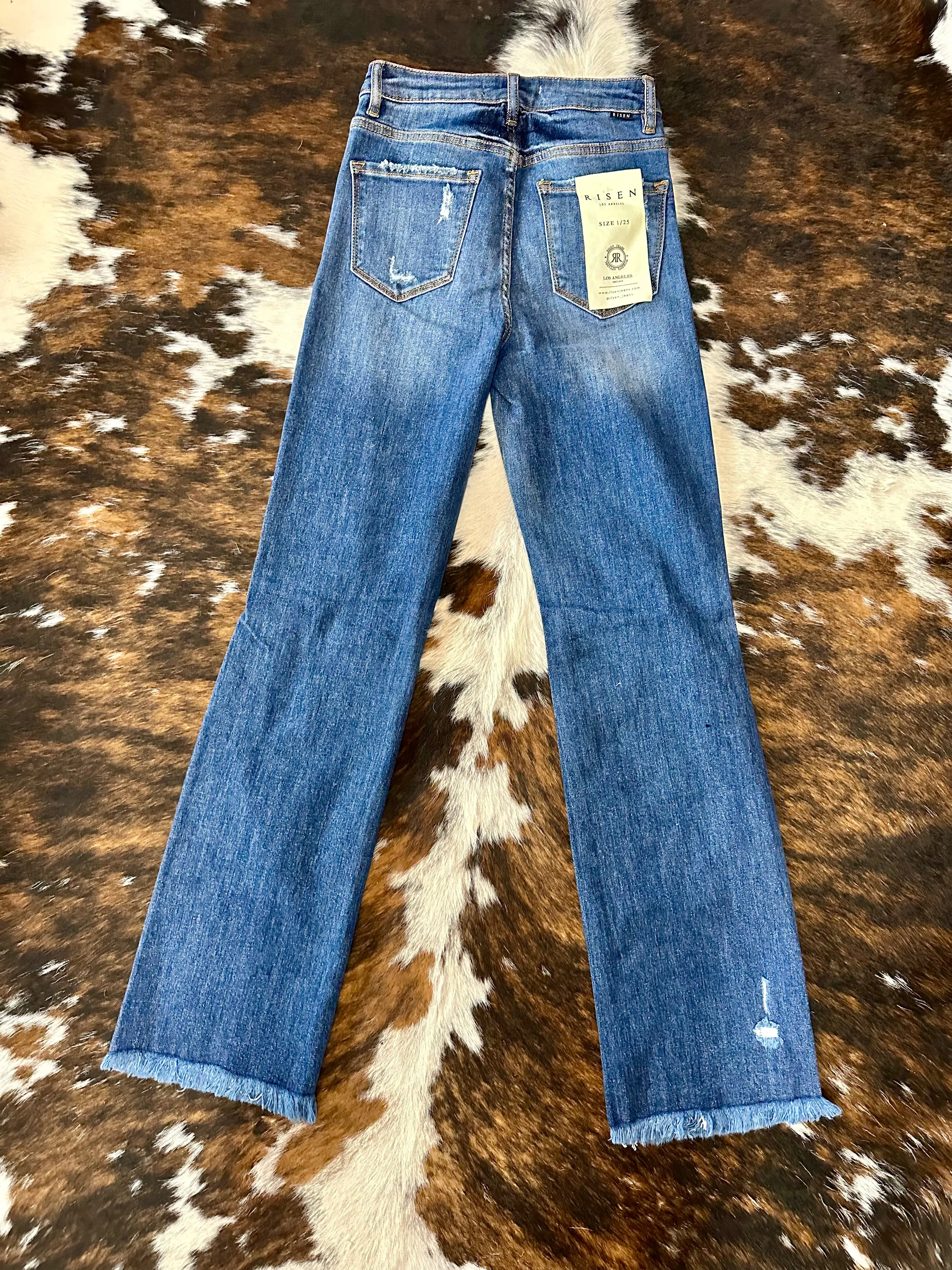 RESTOCK Deep Down Dark Wash Distressed Straight Leg Risen Jean