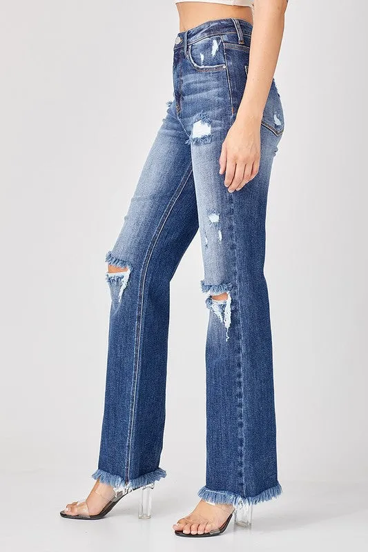 RESTOCK Deep Down Dark Wash Distressed Straight Leg Risen Jean