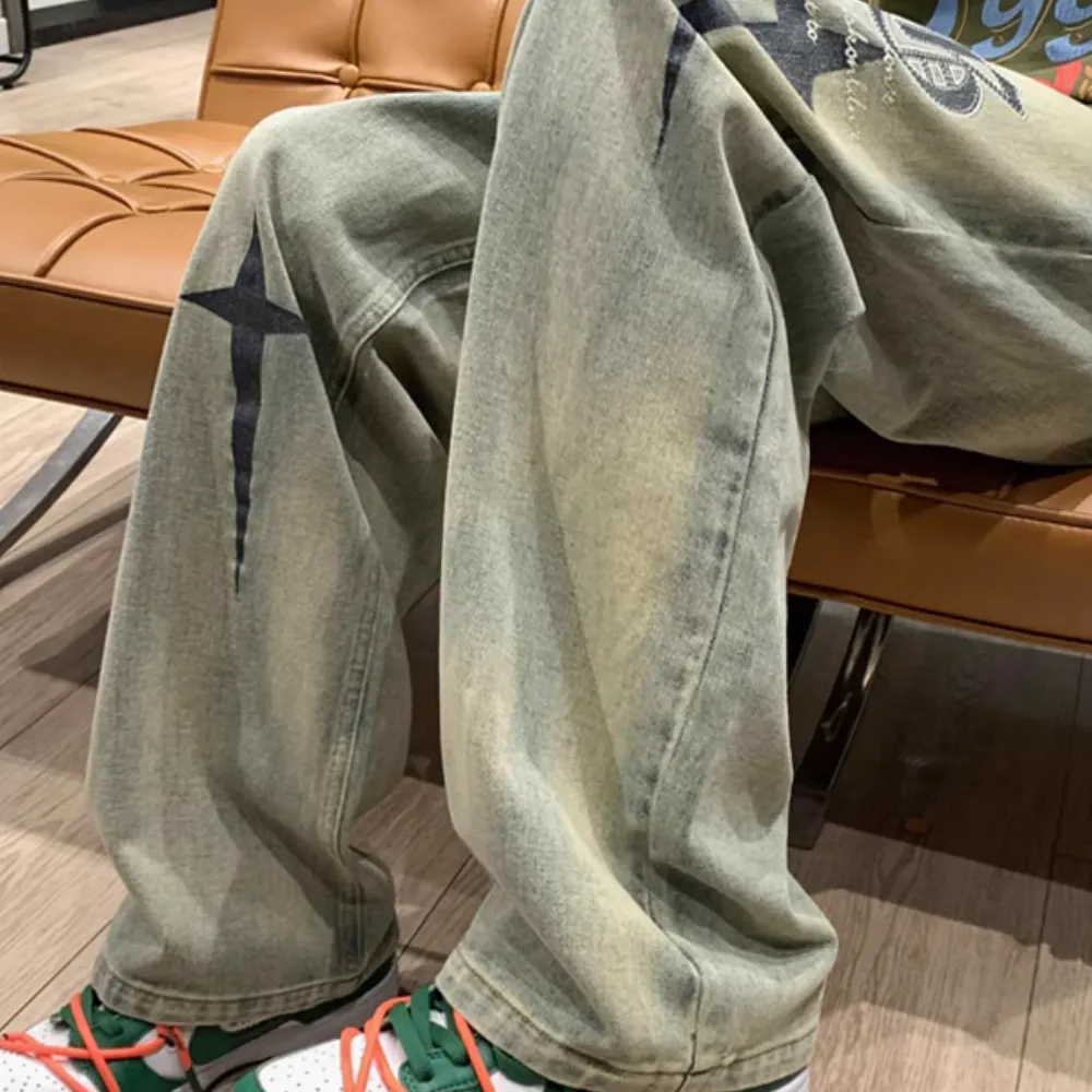 Retro Distressed Cross Jeans