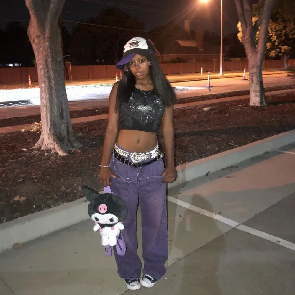 Retro Fading Straight Leg Purple Jeans