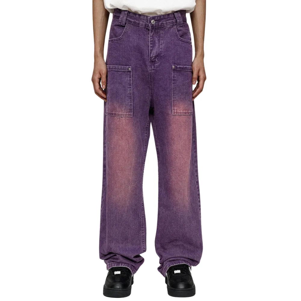 Retro Fading Straight Leg Purple Jeans