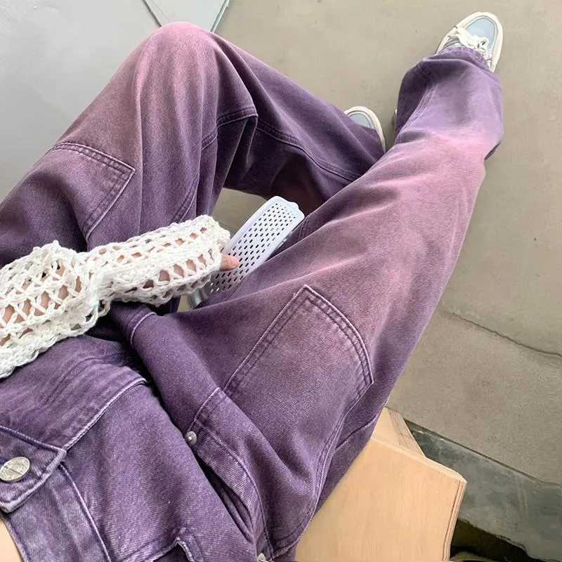 Retro Fading Straight Leg Purple Jeans