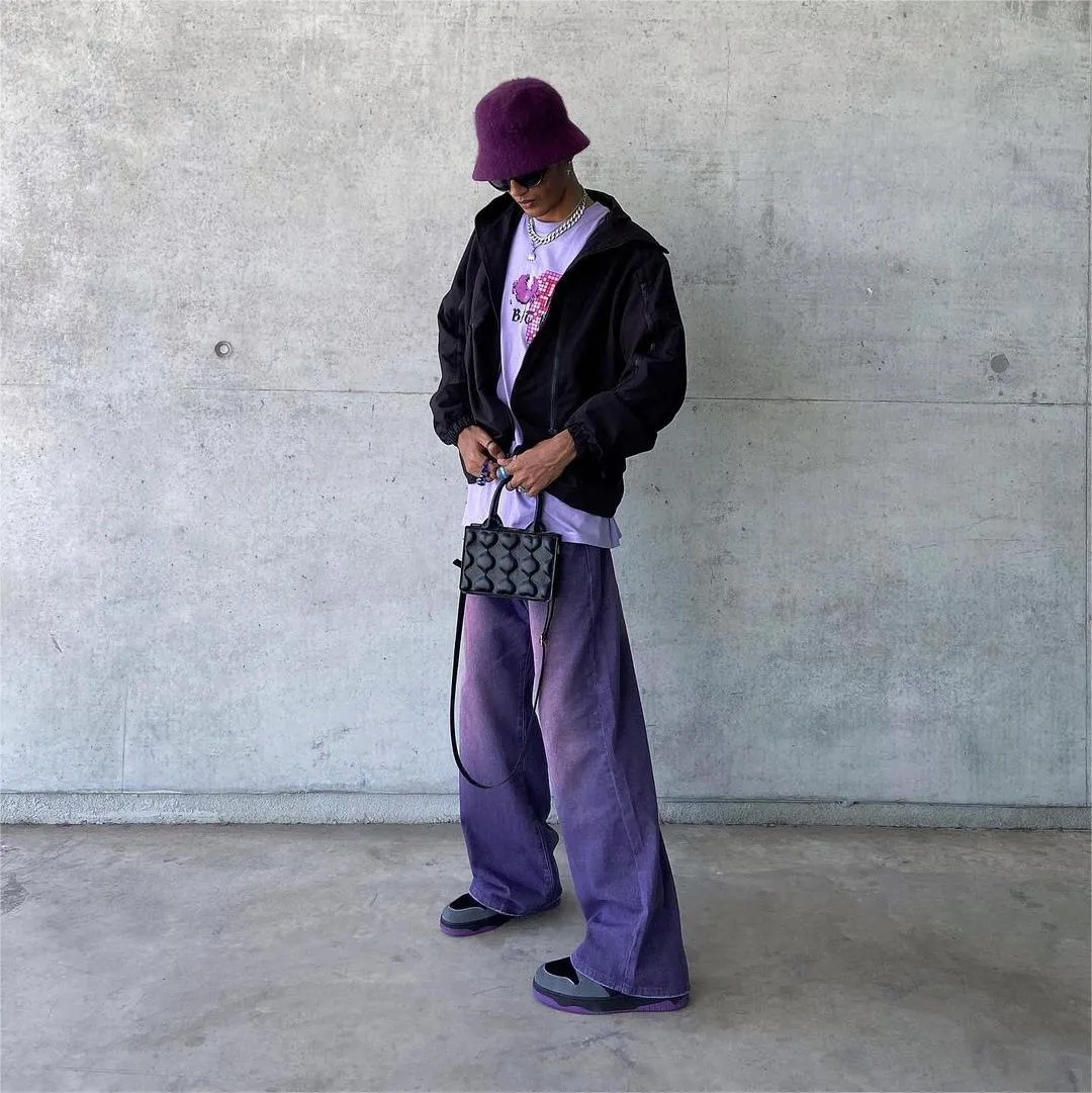 Retro Fading Straight Leg Purple Jeans