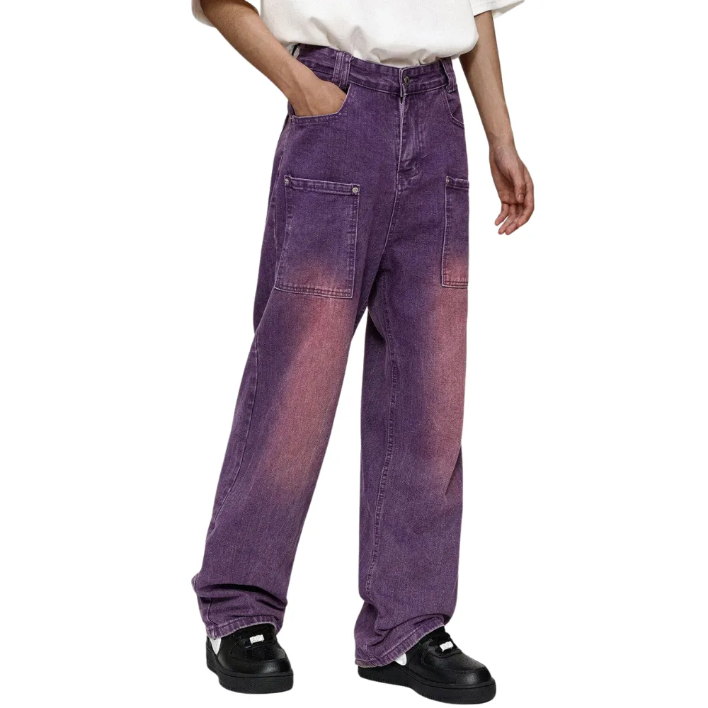 Retro Fading Straight Leg Purple Jeans