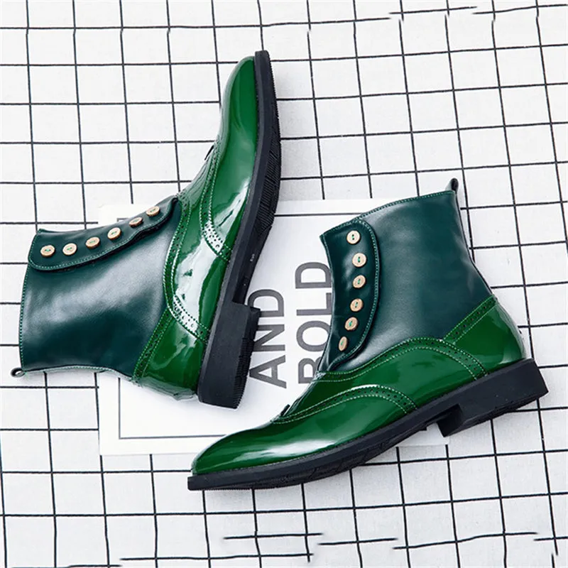 Retro Leather Splicing Brogue Pointed Toe Ankle Boots for Men