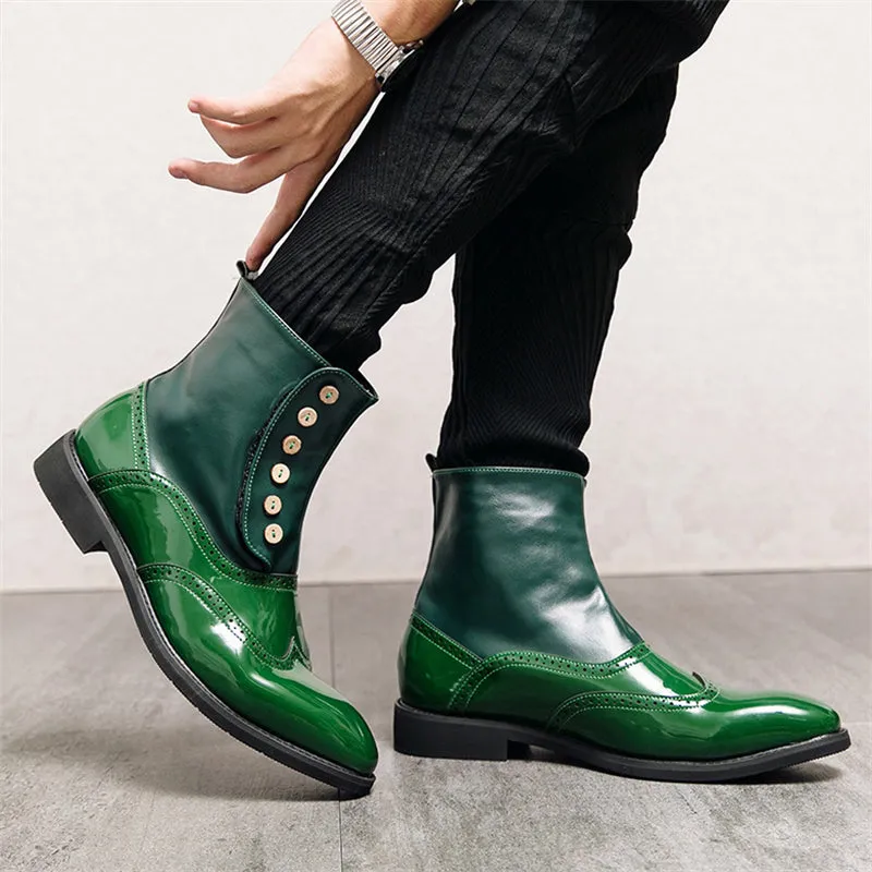 Retro Leather Splicing Brogue Pointed Toe Ankle Boots for Men
