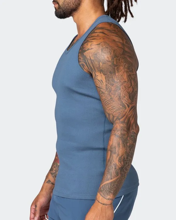 Rib Fitted Training Tank - Denim Blue