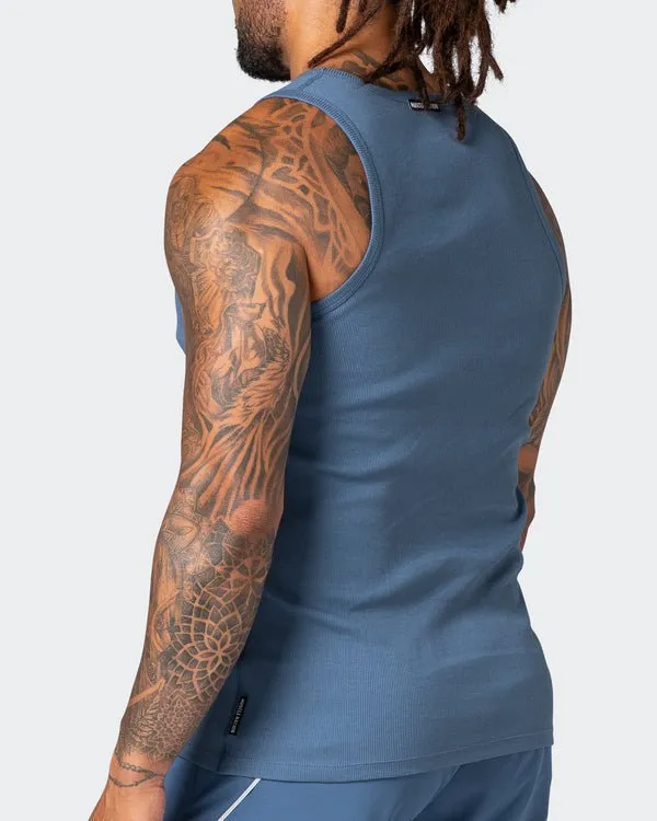 Rib Fitted Training Tank - Denim Blue