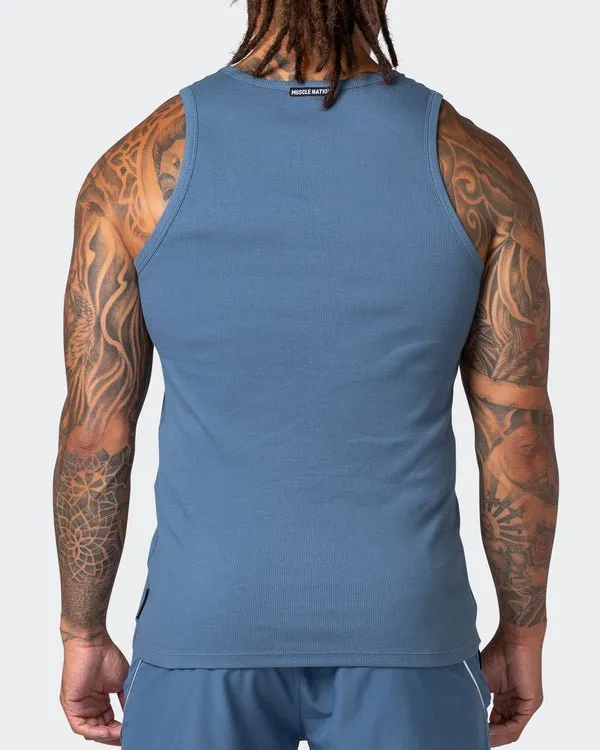 Rib Fitted Training Tank - Denim Blue