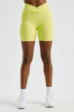 Ribbed V Waist Biker Short - Lime