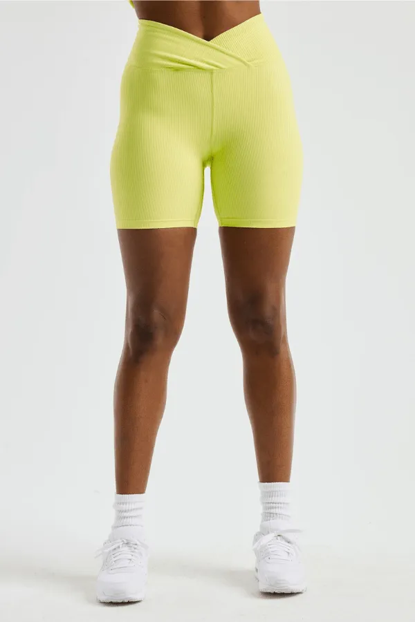 Ribbed V Waist Biker Short - Lime