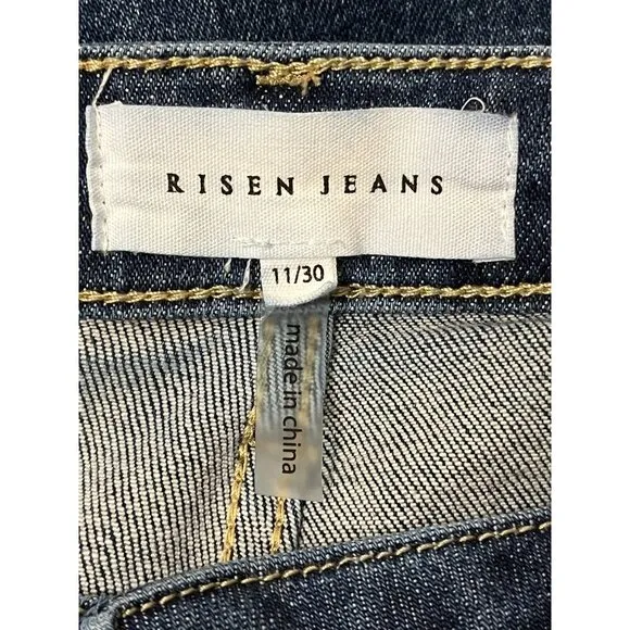 RISEN Crop Boyfriend Destroyed Jeans Cuff Raw Hem Distressed Holes Ripped 11/30