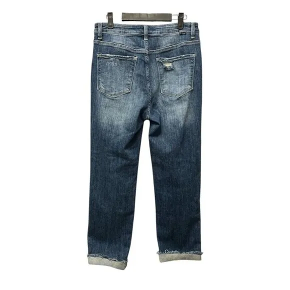 RISEN Crop Boyfriend Destroyed Jeans Cuff Raw Hem Distressed Holes Ripped 11/30