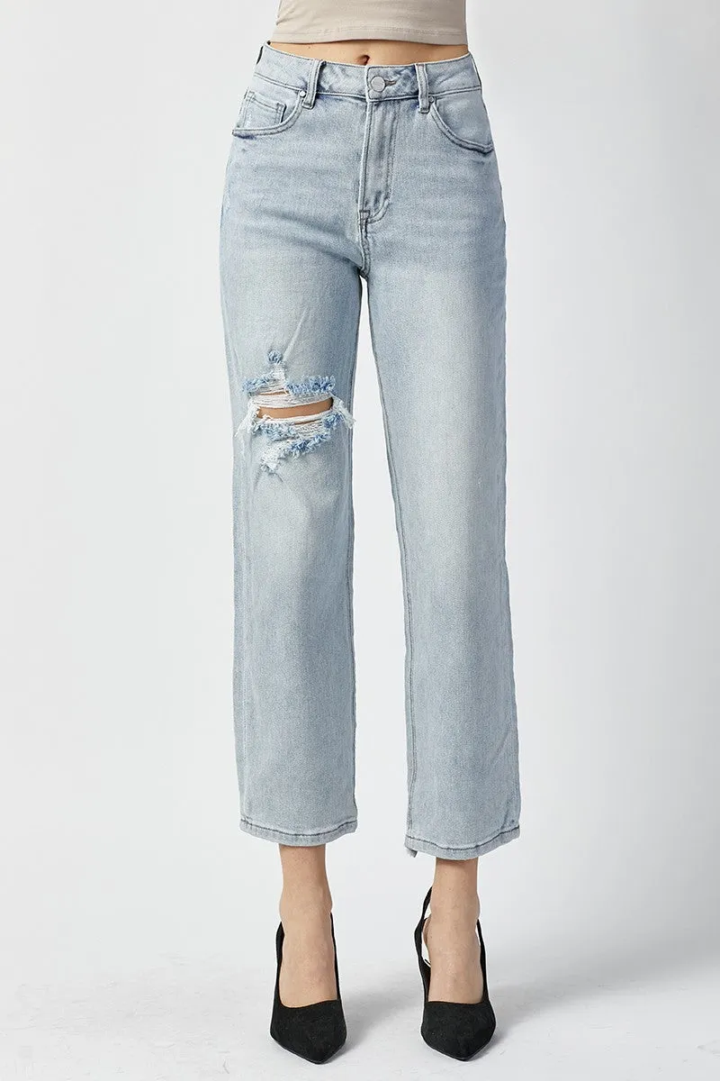 Risen High Rise Distressed Straight Jeans - Light