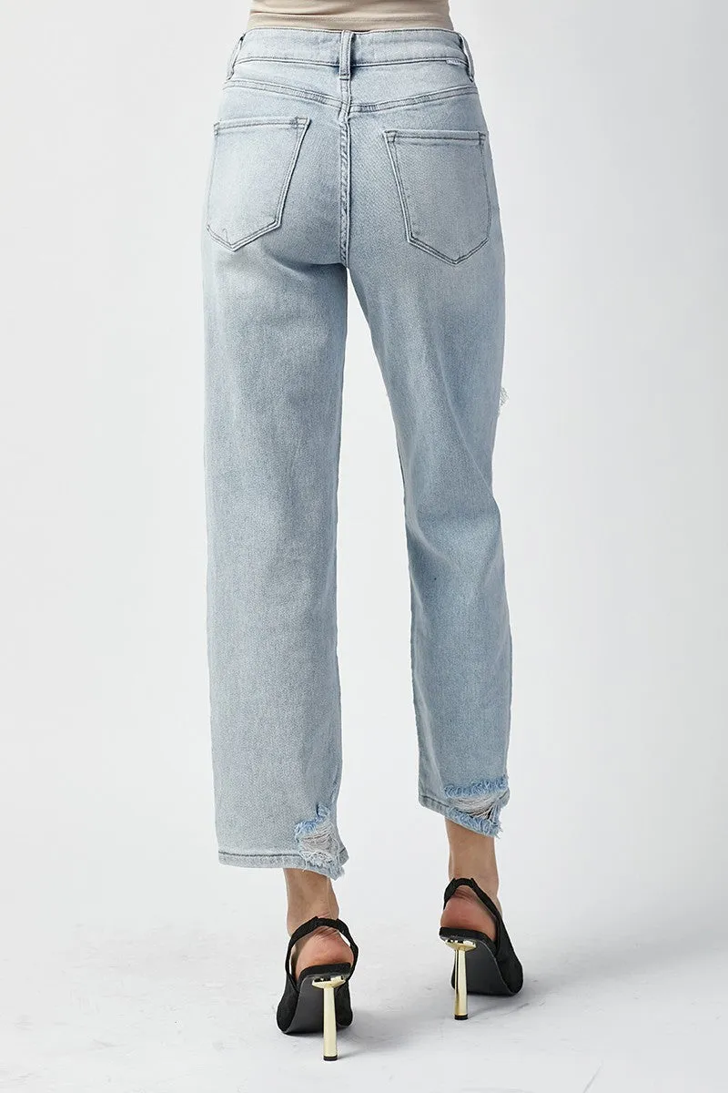 Risen High Rise Distressed Straight Jeans - Light