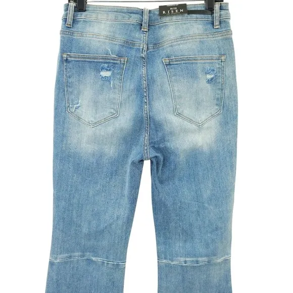 Risen Los Angeles Jeans Distressed Flare High Rise 31/13 Stretch Frayed Hem NWT